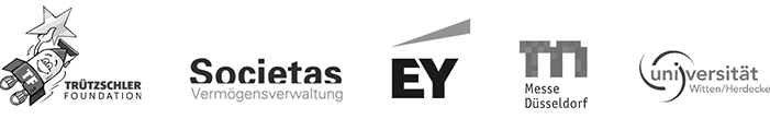 Logos von: Trützschler Foundation, Societas, Ernst Young, Messe Düsseldorf, Univesität Witten Herdecke